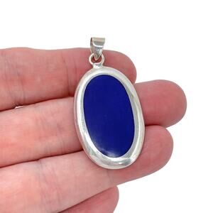 Estate Sterling Silver 925 Blue Enamel Pendant